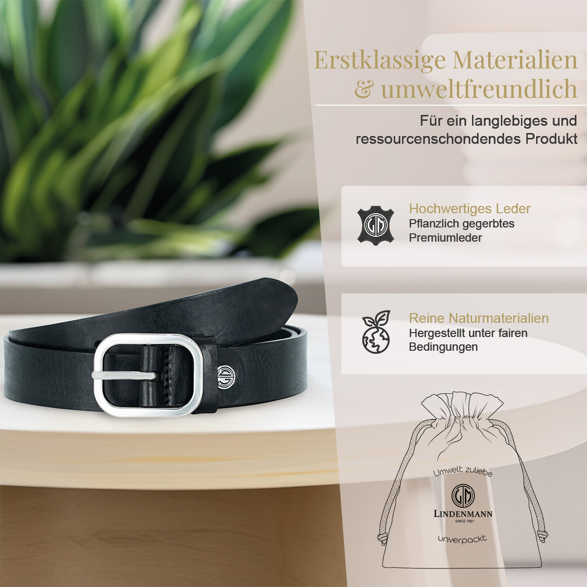 LINDENMANN Vollrindledergürtel Damen Tiefschwarz