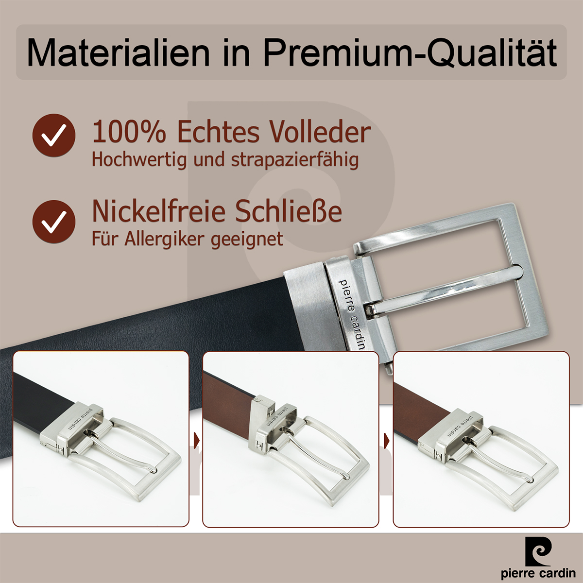 PIERRE CARDIN Vollrindleder Wendegürtel Herren Schwarz Schokoladenbraun