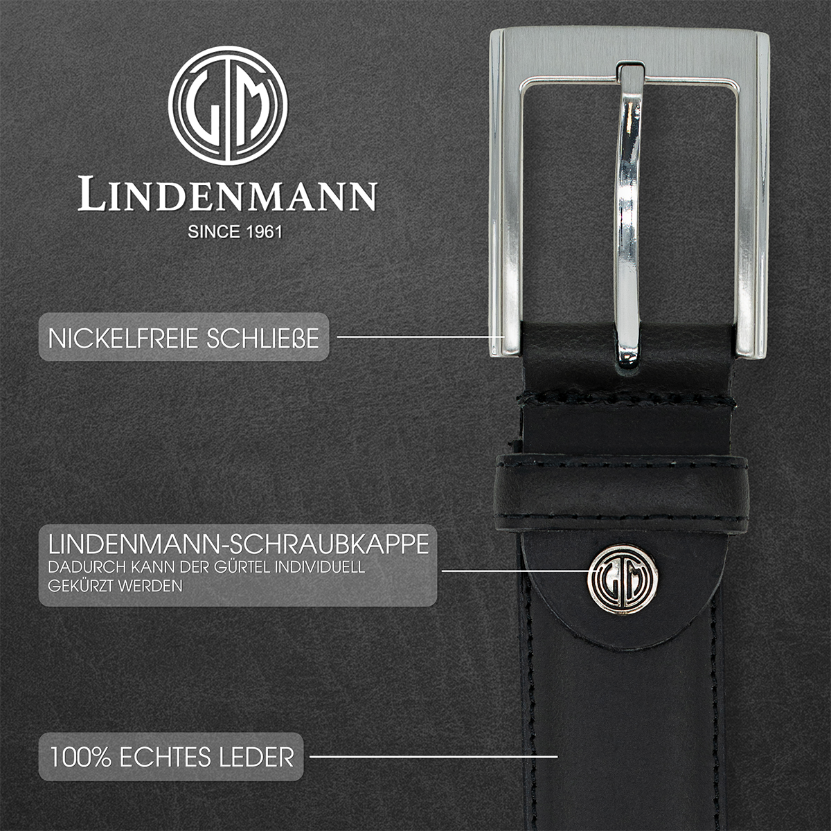 LINDENMANN Ledergürtel schwarz