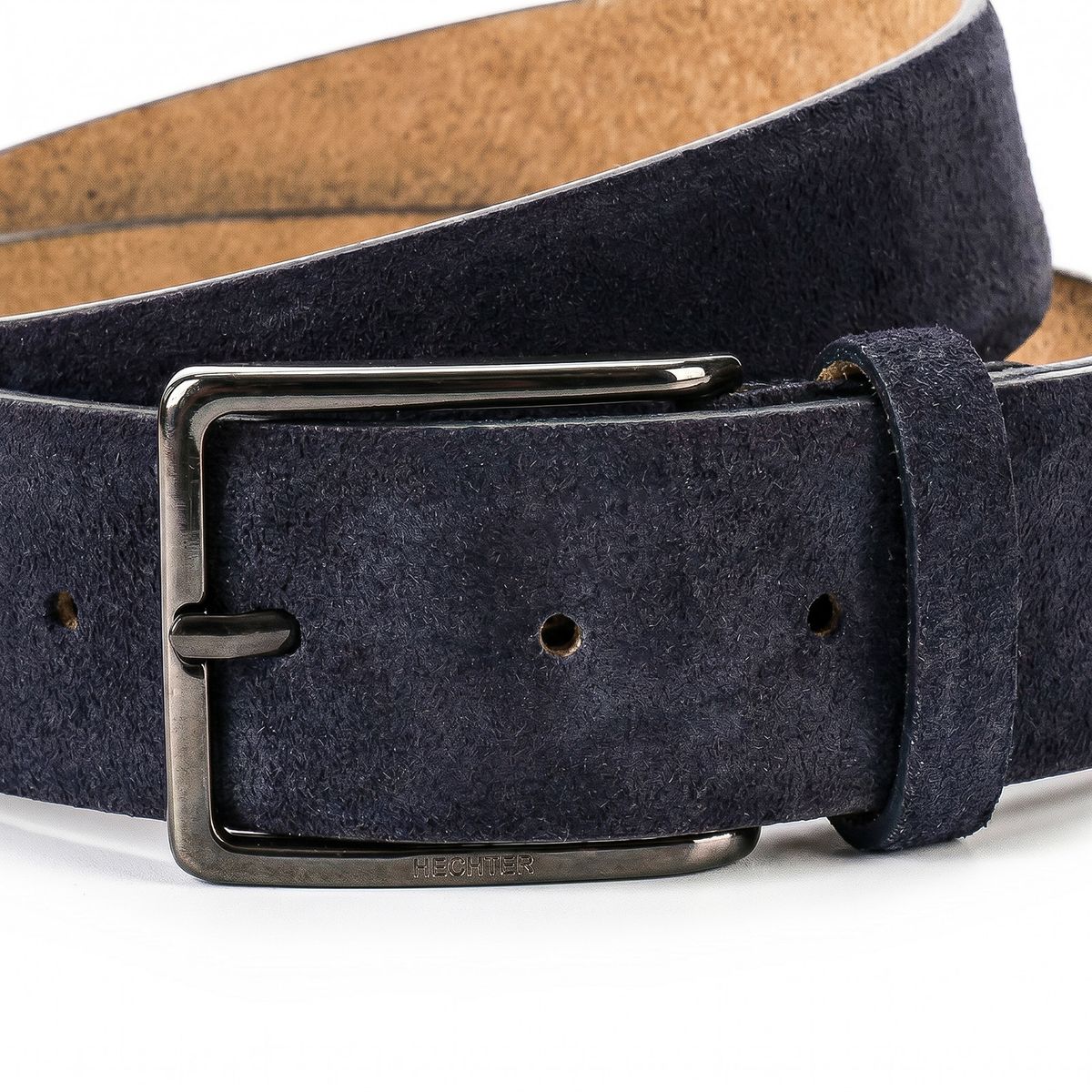 Gürtel, Leder, Navyblau, Metall-Schnalle, Breite Gürtel, HECHTER Paris Herren Veloursledergürtel aus 100% Echtleder marine