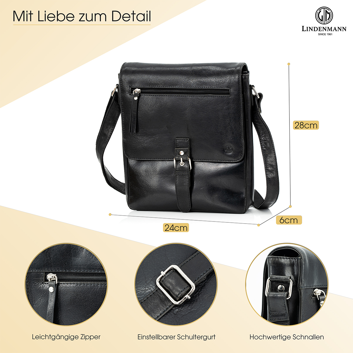Lindenmann Ledertasche schwarz