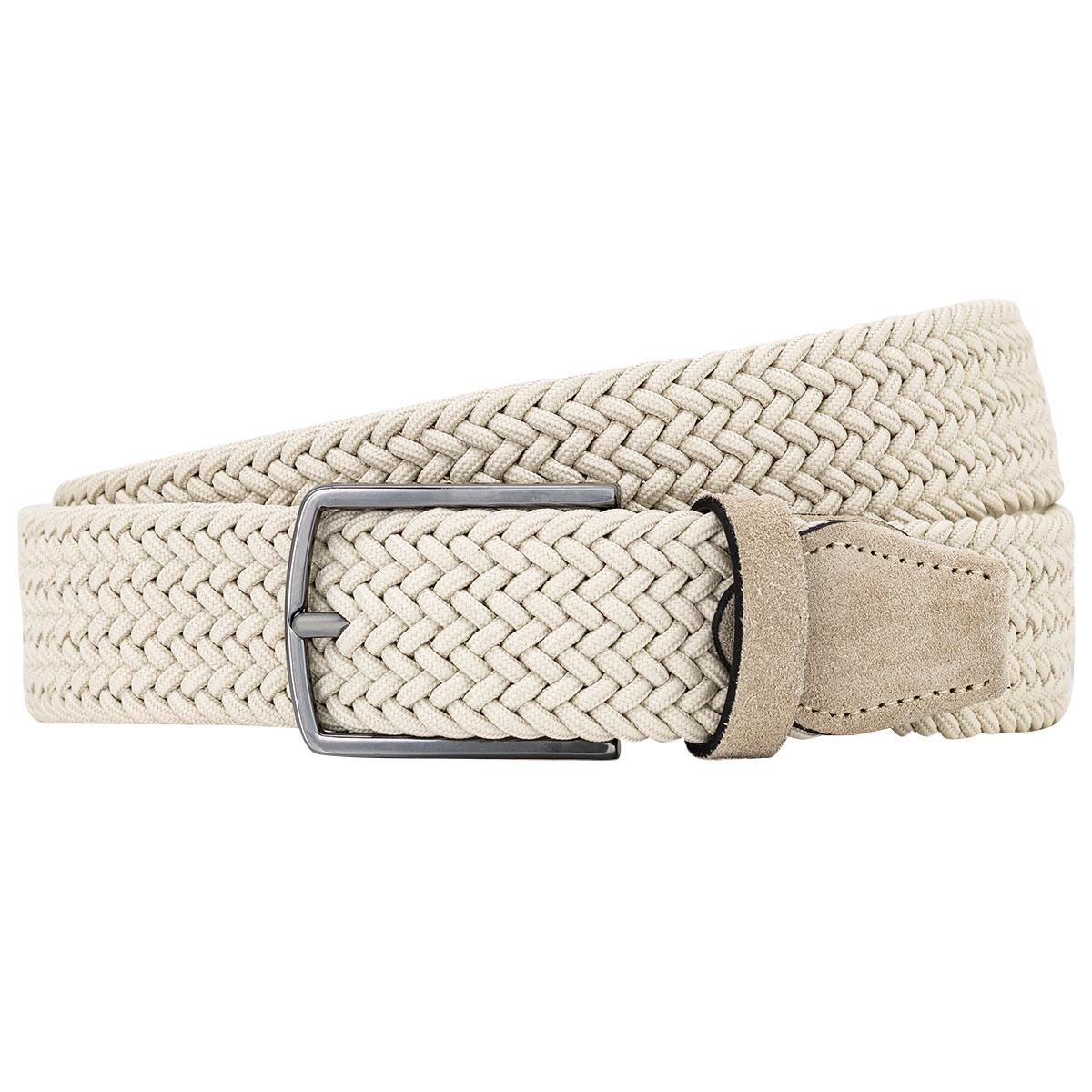 Gürtel, Geflochten, Stoffgürtel, Beige, Metall Schnalle, LINDENMANN Herren Flechtgürtel mit Echtleder an den Enden beige