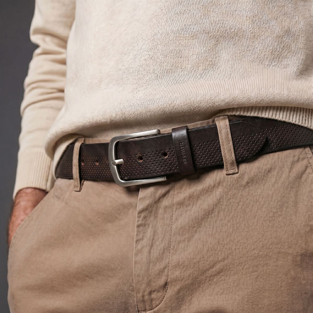 Hemd, Gürtel, Leder, Beige, Taillengürtel, HECHTER Paris Herren Casual Echtledergürtel dunkelbraun