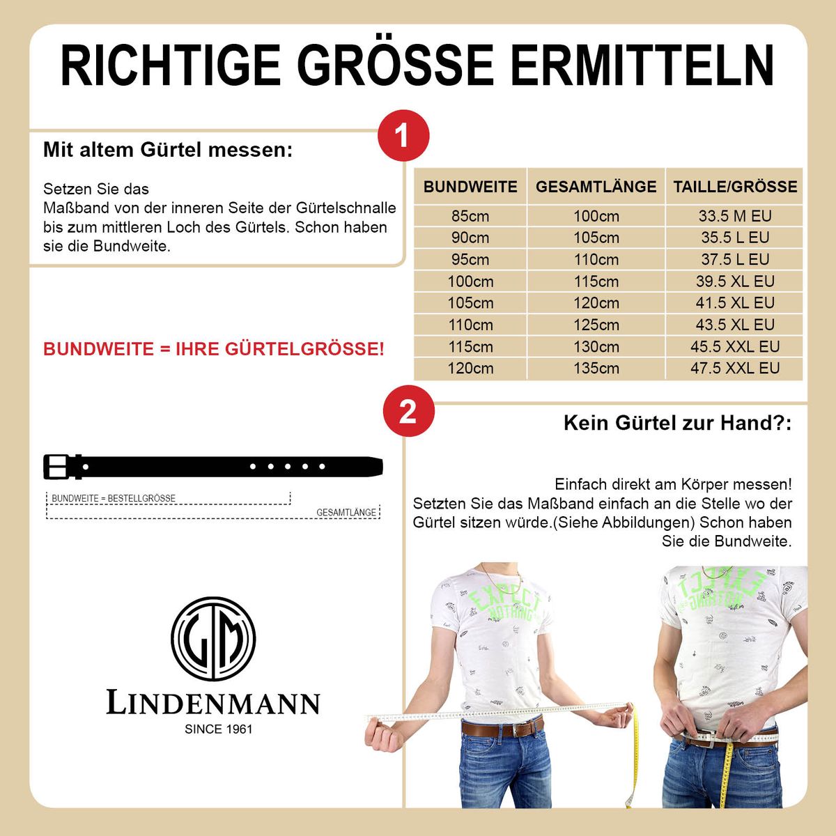 LINDENMANN Ledergürtel Herren cognac Rindledergürtel