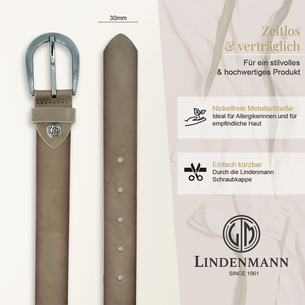 LINDENMANN Rindsleder Damengürtel Stone