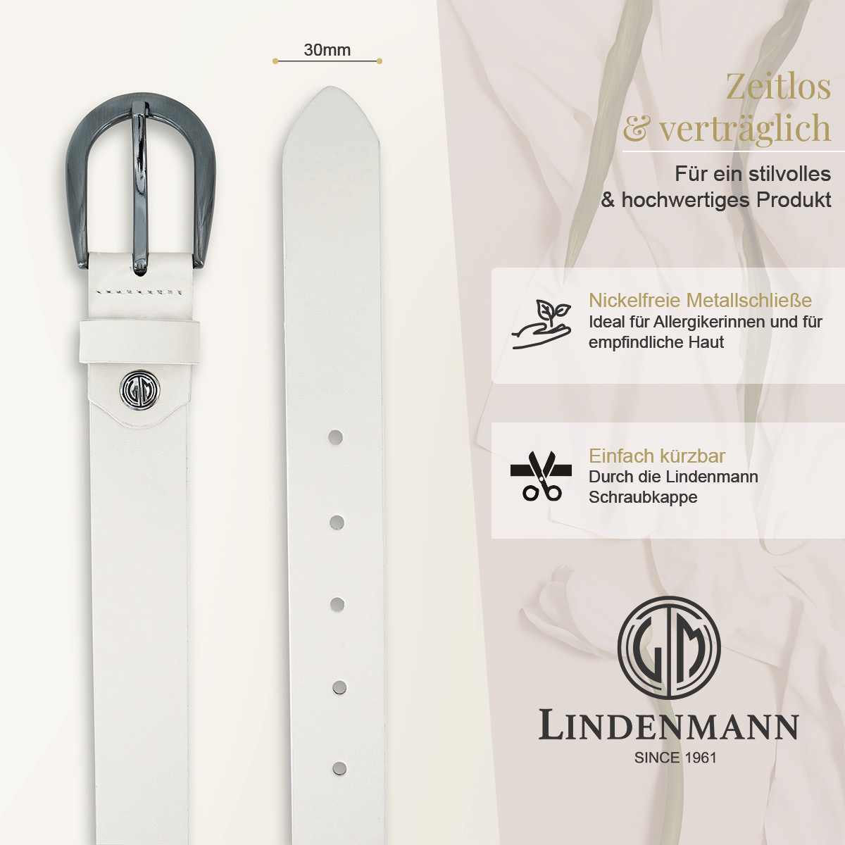 LINDENMANN Klassischer Damengürtel aus 100% Echtleder weiß