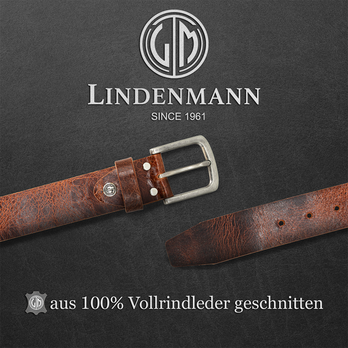 LINDENMANN Ledergürtel Herren cognac