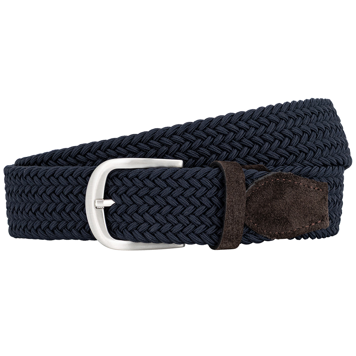 Gürtel, Streifentextil, Navy, Metall Schnalle, Kordelgürtel, LINDENMANN Damen Flechtgürtel mit 100% echtem Rindleder an den Enden marine