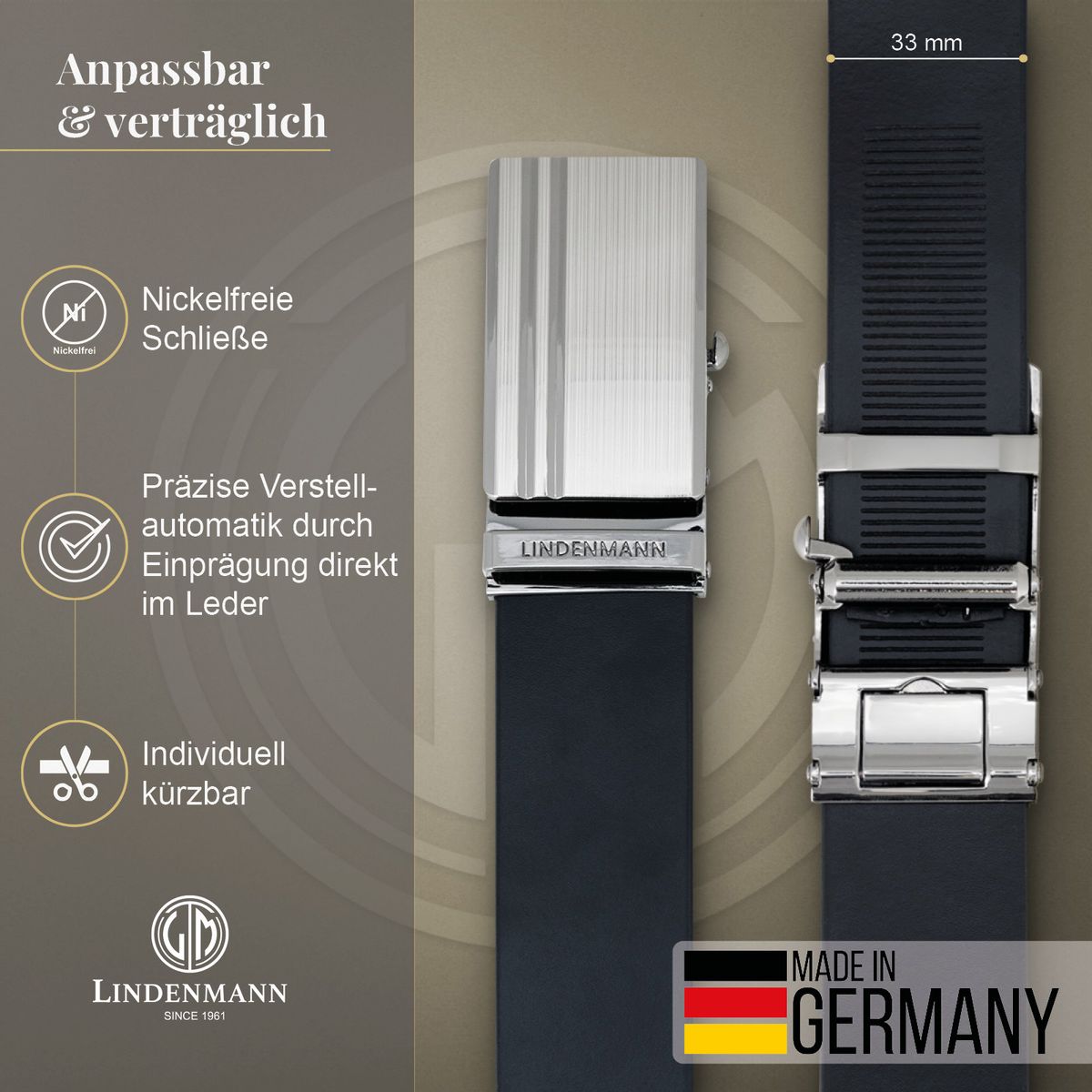 LINDENMANN Ledergürtel Automatikgürtel Herren schwarz