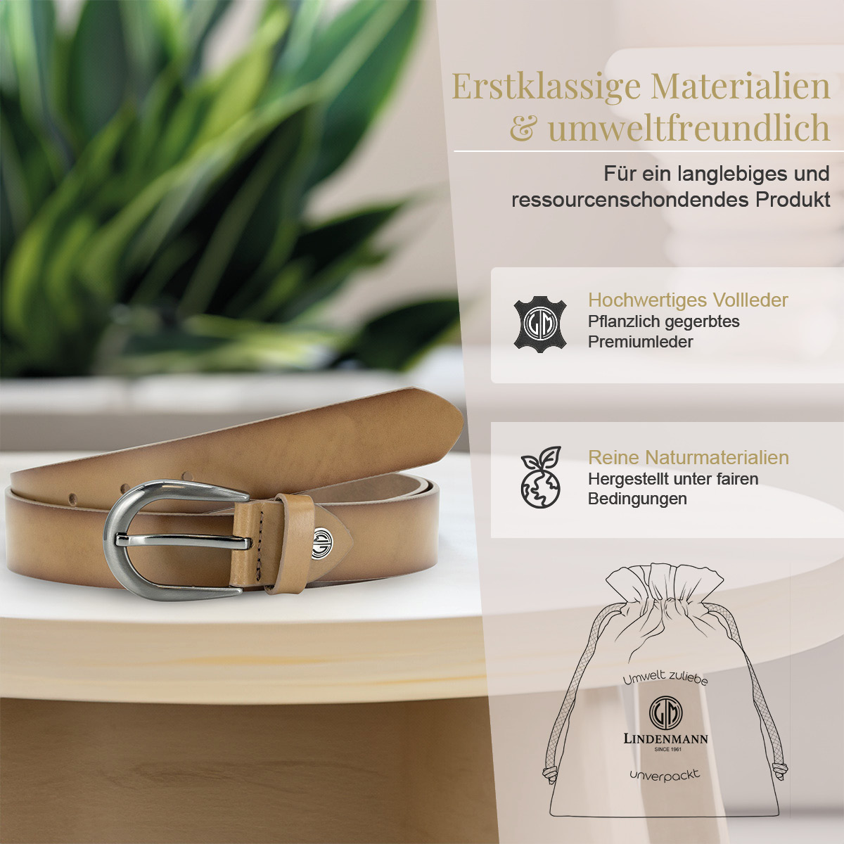 LINDENMANN Rindsleder Damengürtel Taupe