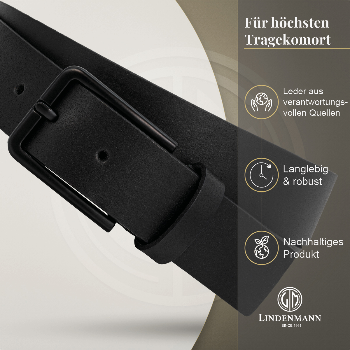 LINDENMANN Herren Jeansgürtel Echtleder schwarz