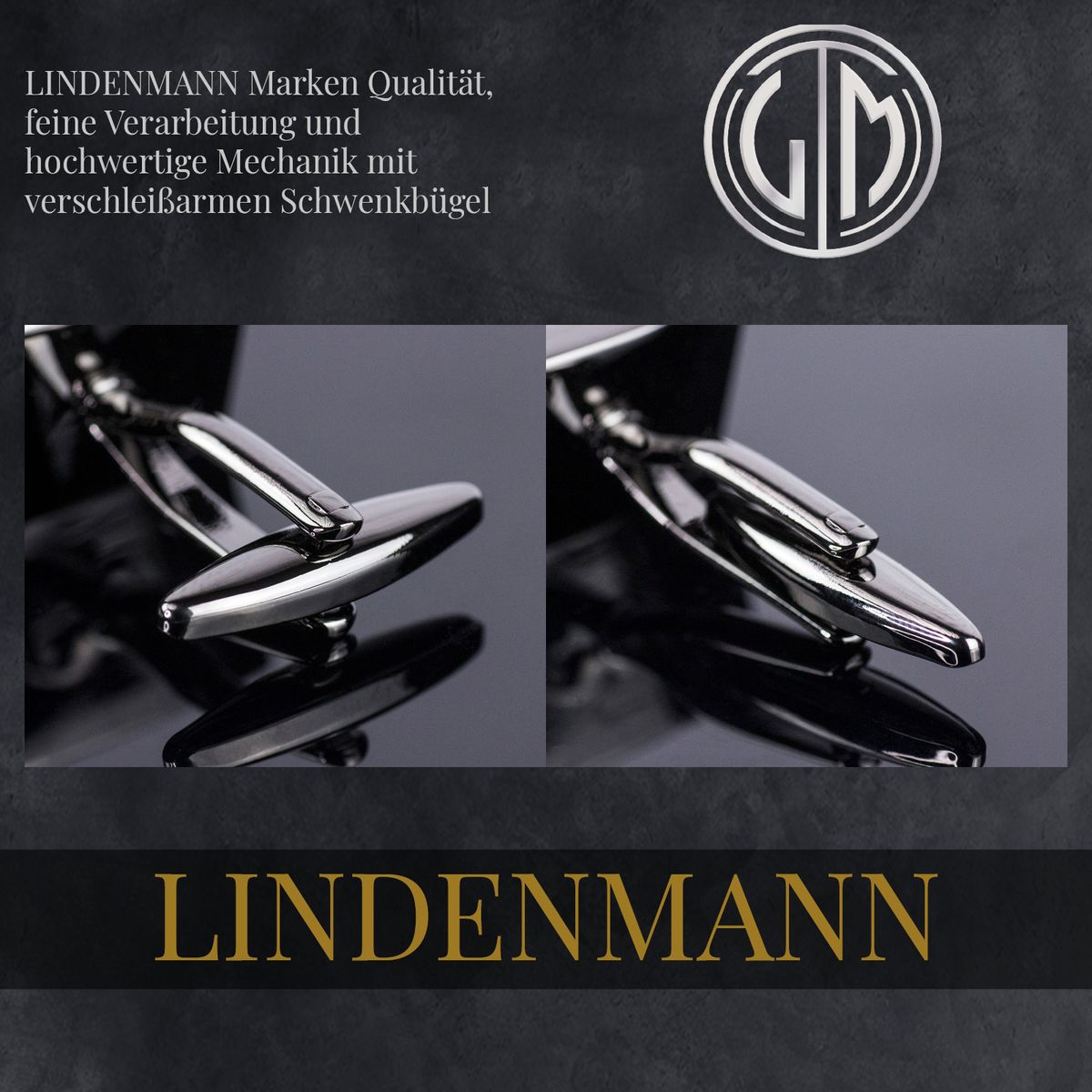 LINDENMANN Manschettenknöpfe Herren im Geschenk-Etui silberfarben