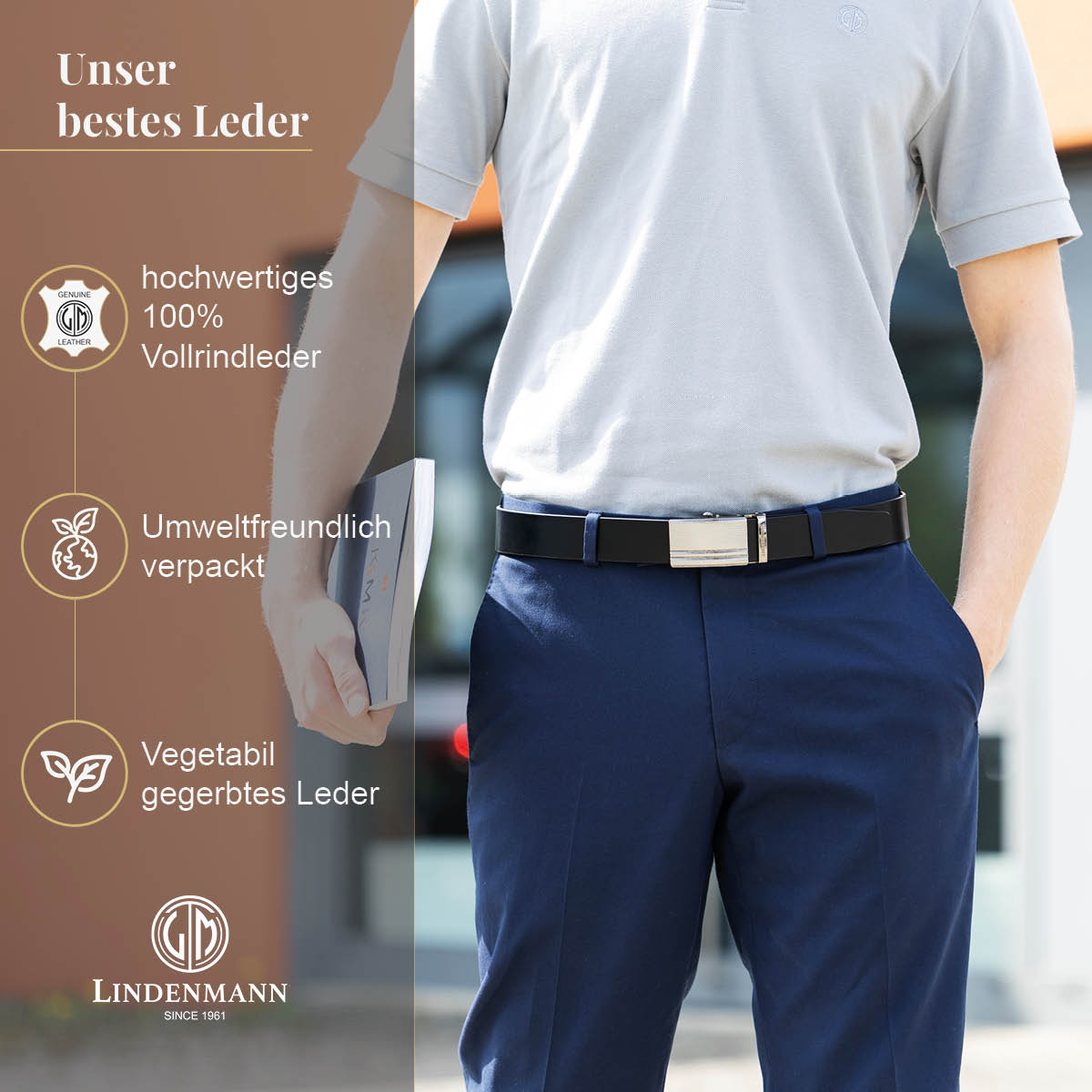 LINDENMANN Ledergürtel Automatikgürtel Herren schwarz