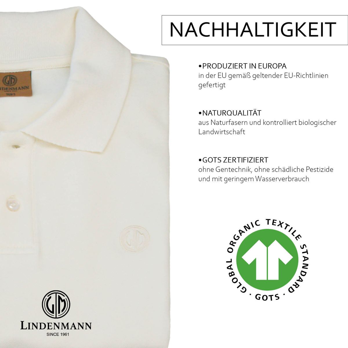 LINDENMANN Poloshirt Bio-Baumwolle Herren Beige