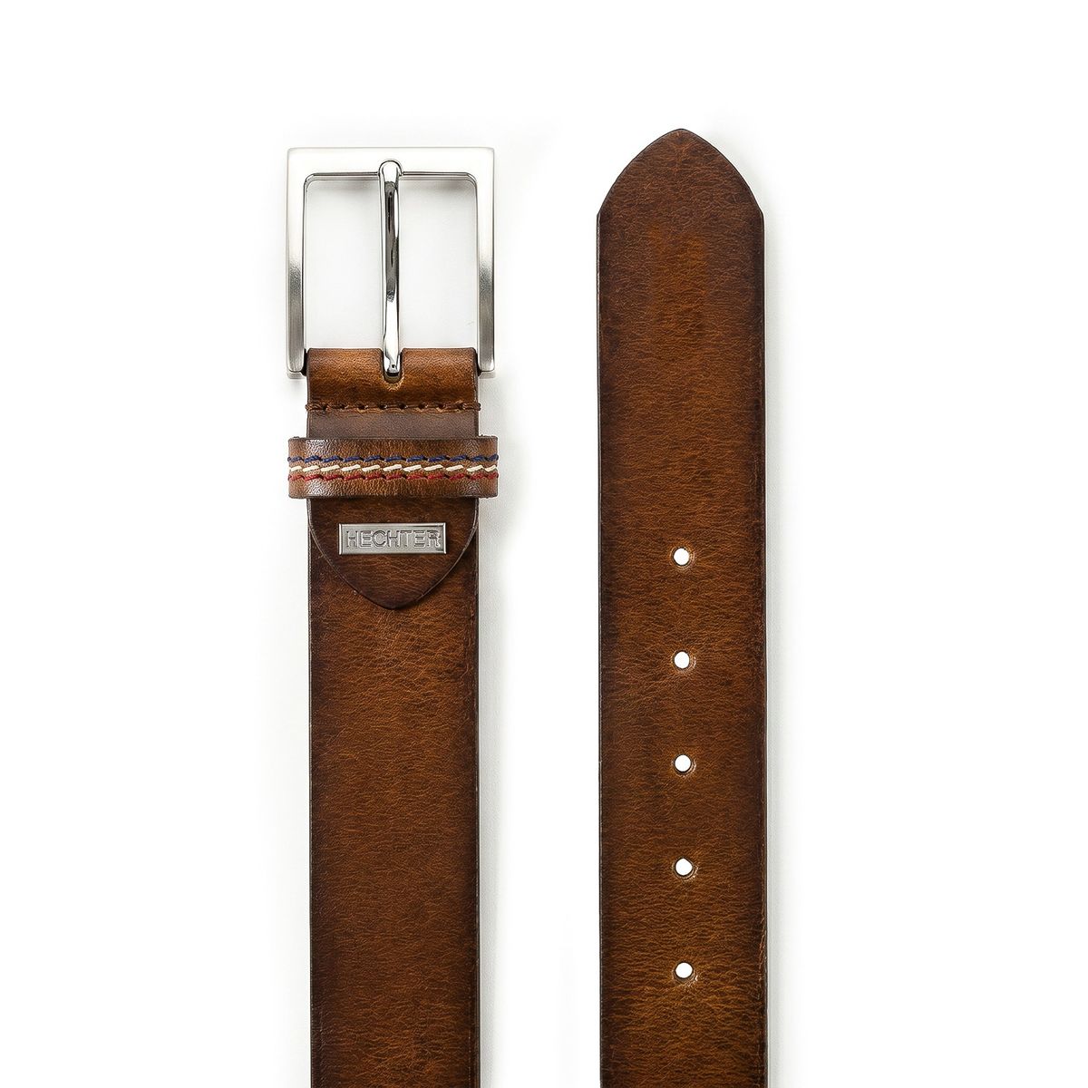 Gürtel, Leder, Braun, Metall Schnalle, Garnierte Kante, HECHTER Paris Herren klassischer 100% Echtledergürtel cognac