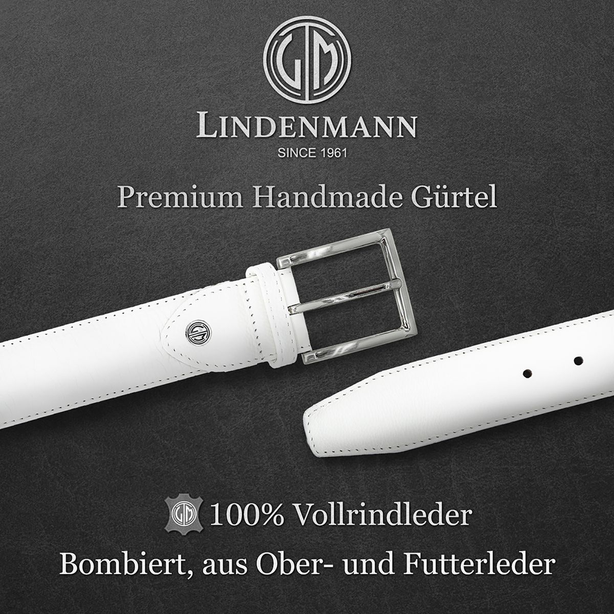LINDENMANN Herrengürtel Leder weiss