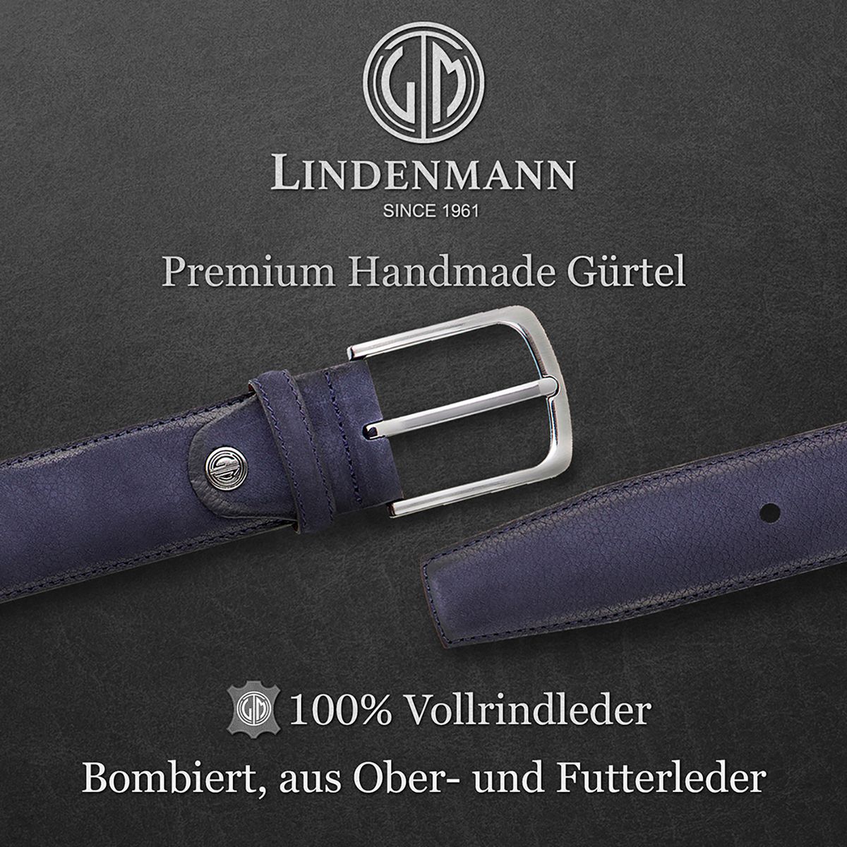 LINDENMANN Herren Ledergürtel Handmade blau