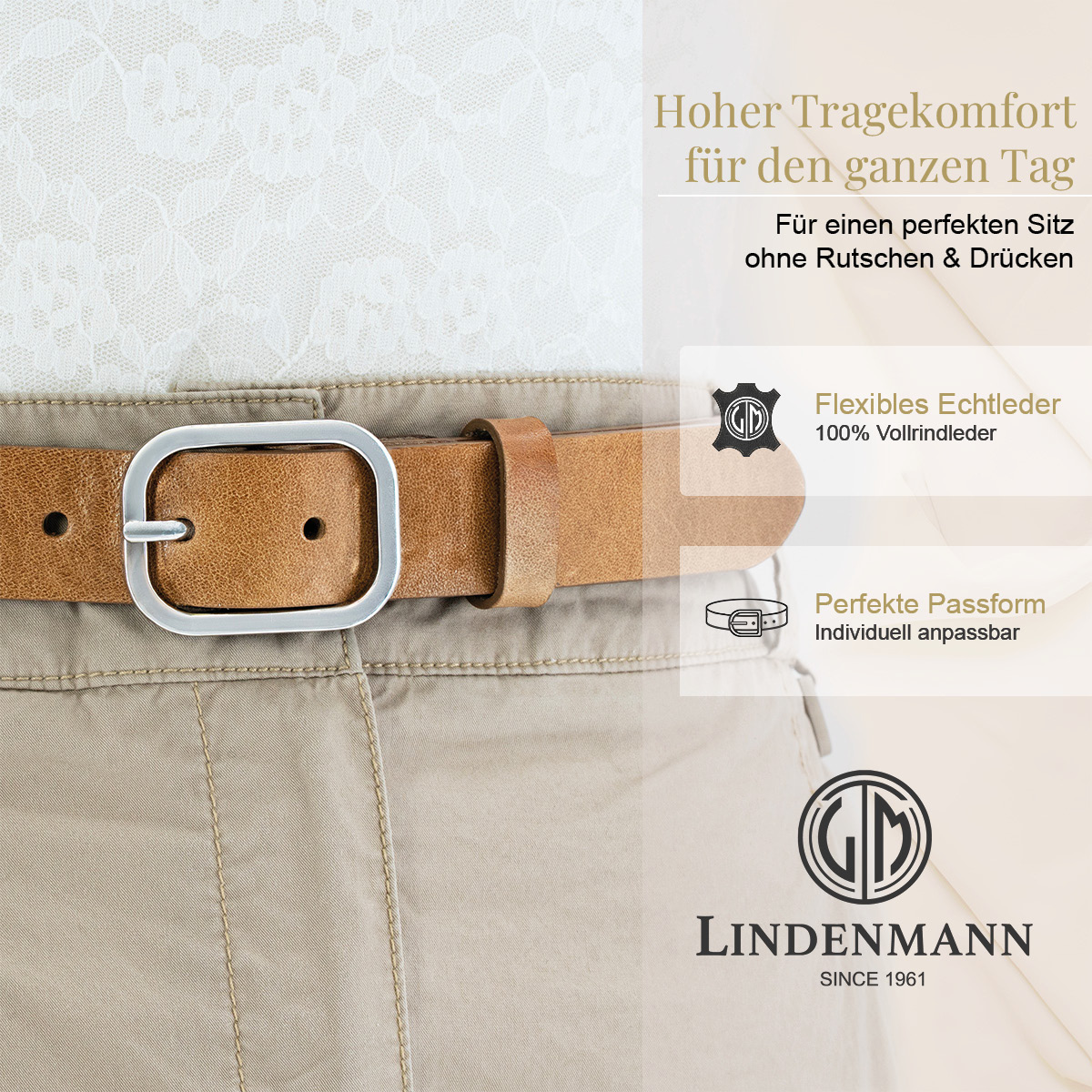 LINDENMANN Vollrindledergürtel Damen Taupe