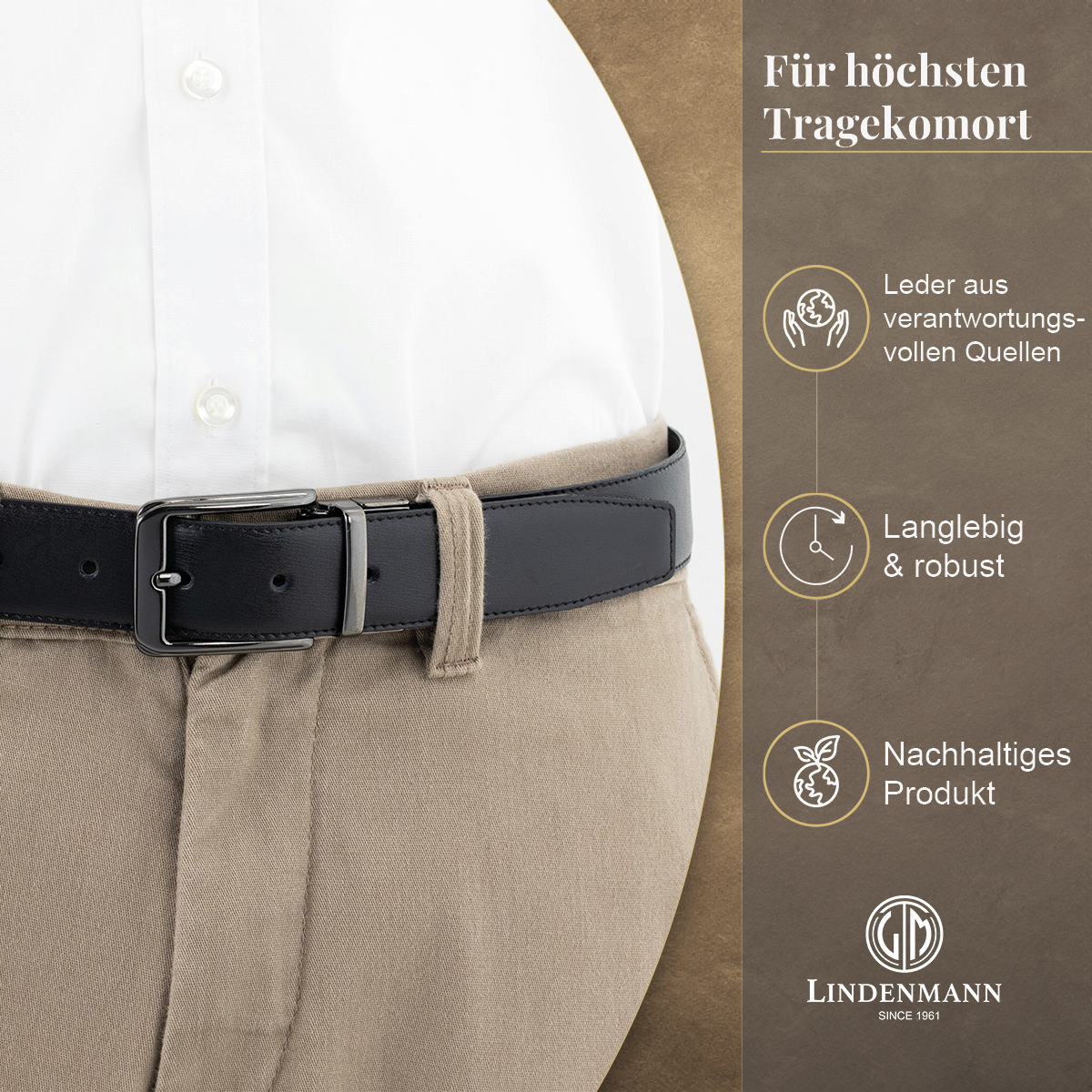 LINDENMANN Herrenwendegürtel aus 100% Vollrindleder schwarz/marine