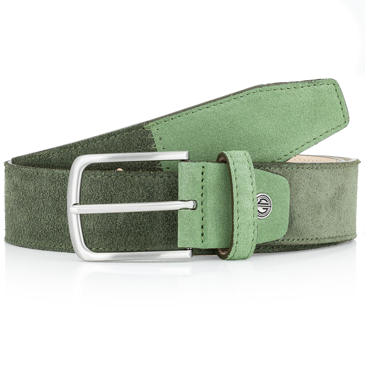 Gürtel, Leder, Grün, Schnalle, Unisex, LINDENMANN Premium Handmade Veloursrindledergürtel Herren olivgrün