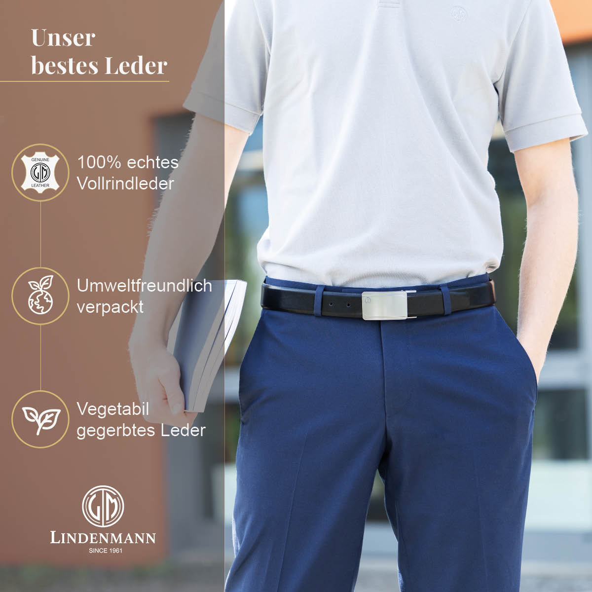 LINDENMANN Ledergürtel Koppelgürtel Herren schwarz