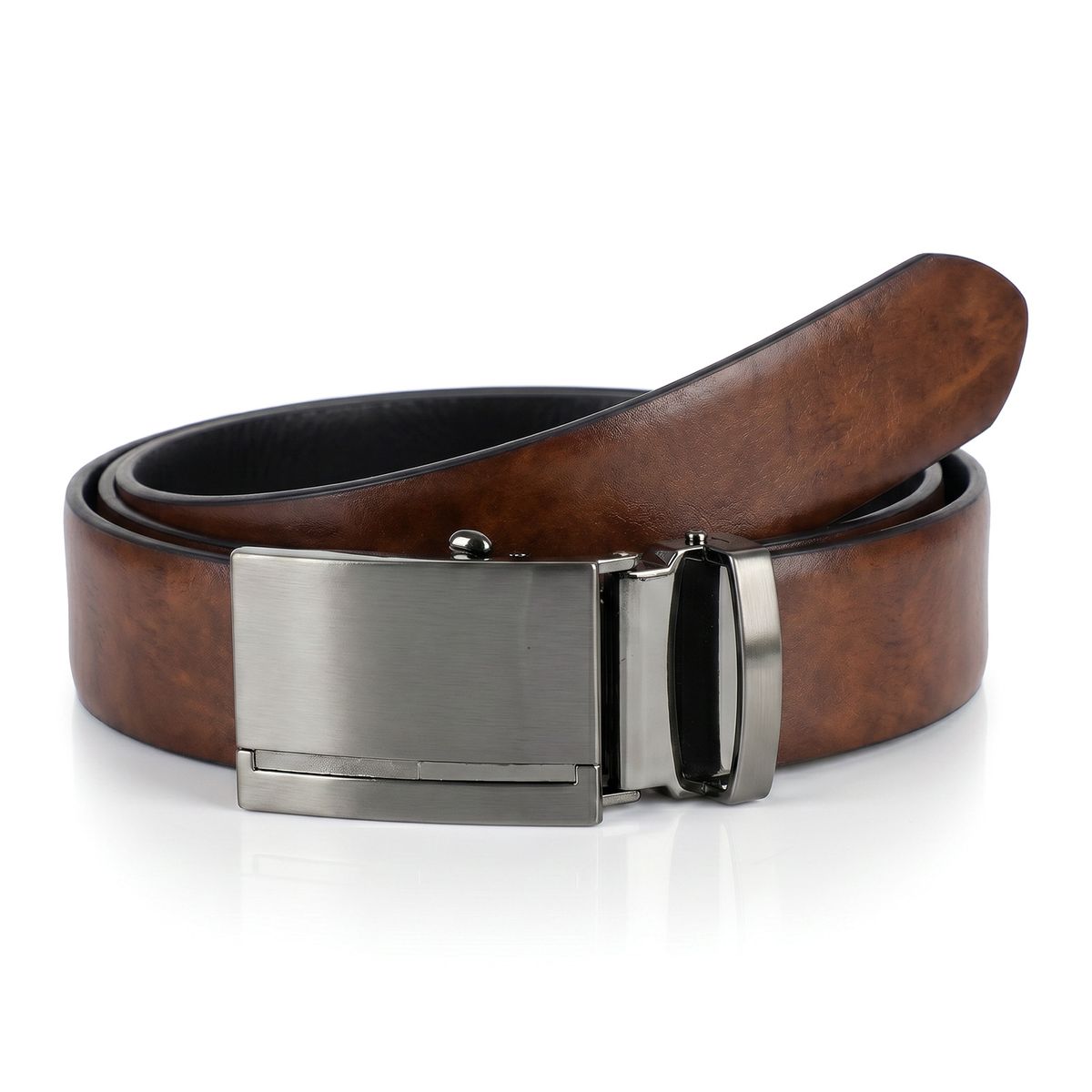 Gürtel, Leder, Braun, Metall-Schnalle, Universalgürtel, LINDENMANN Herren Automatikgürtel Echleder dunkelbraun