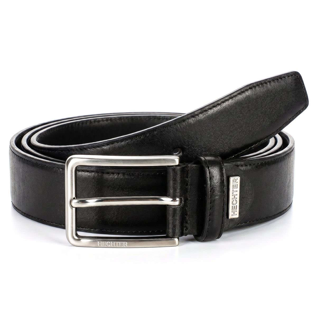 Gürtel, Leder, Schwarz, Metallisch, Gürtelschnalle, HECHTER Paris Herren klassischer 100% Echtledergürtel schwarz